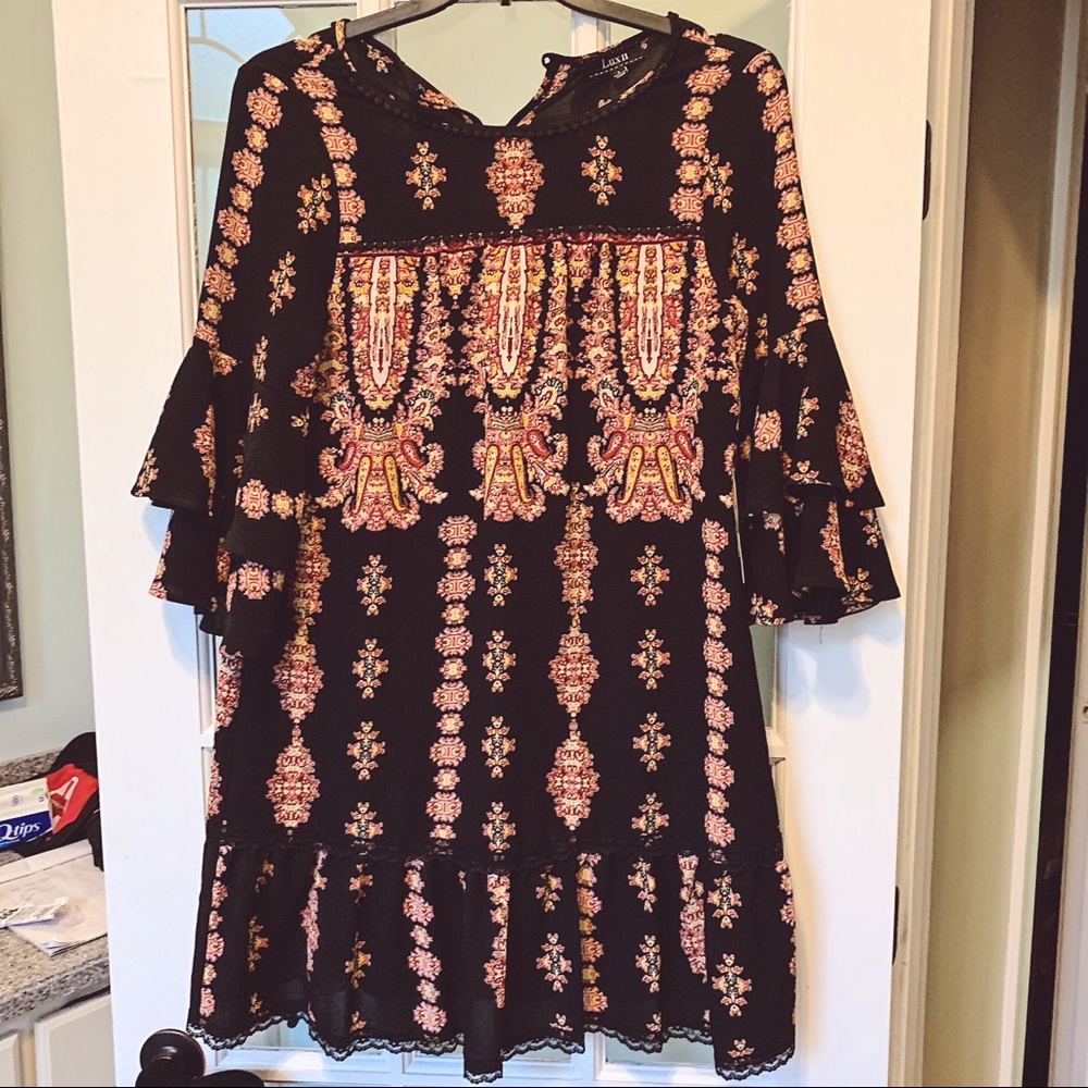 NWT Lux ll Black Dress with Ruffled Sleeves